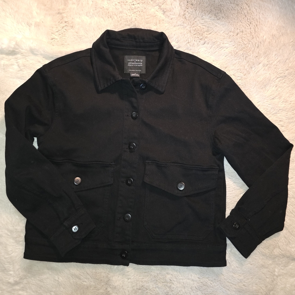 Sanctuary Black Jean Jacket Classic Workwear Utility Style Size S Anthropologie - Picture 1 of 8